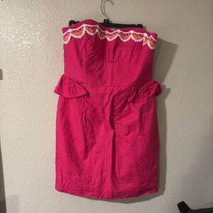Lilly Pulitzer Hot Pink embroidered strapless dress